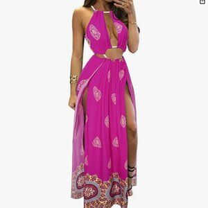 BIUBIU Women's Sexy Boho Floral Halter Summer Maxi Dress Beach Party Split Cover